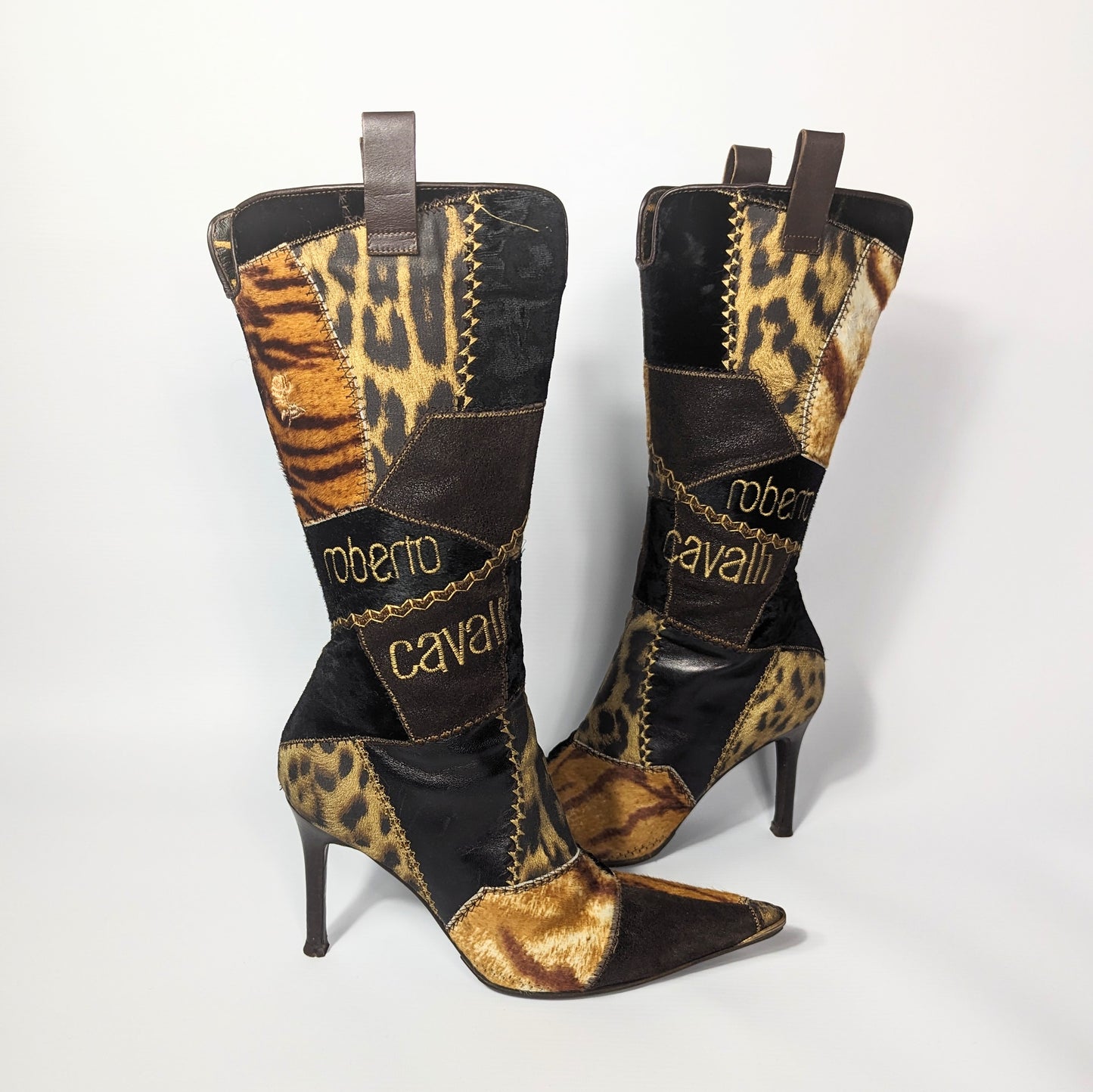 Roberto Cavalli leather and fur patchwork boots - EU38 | UK5 | US6.5