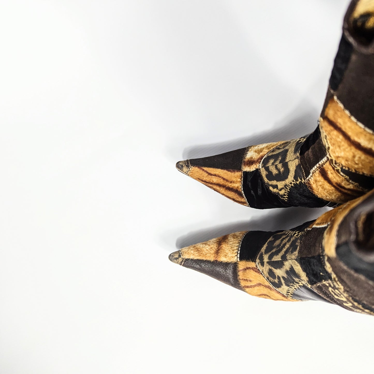 Roberto Cavalli leather and fur patchwork boots - EU38 | UK5 | US6.5