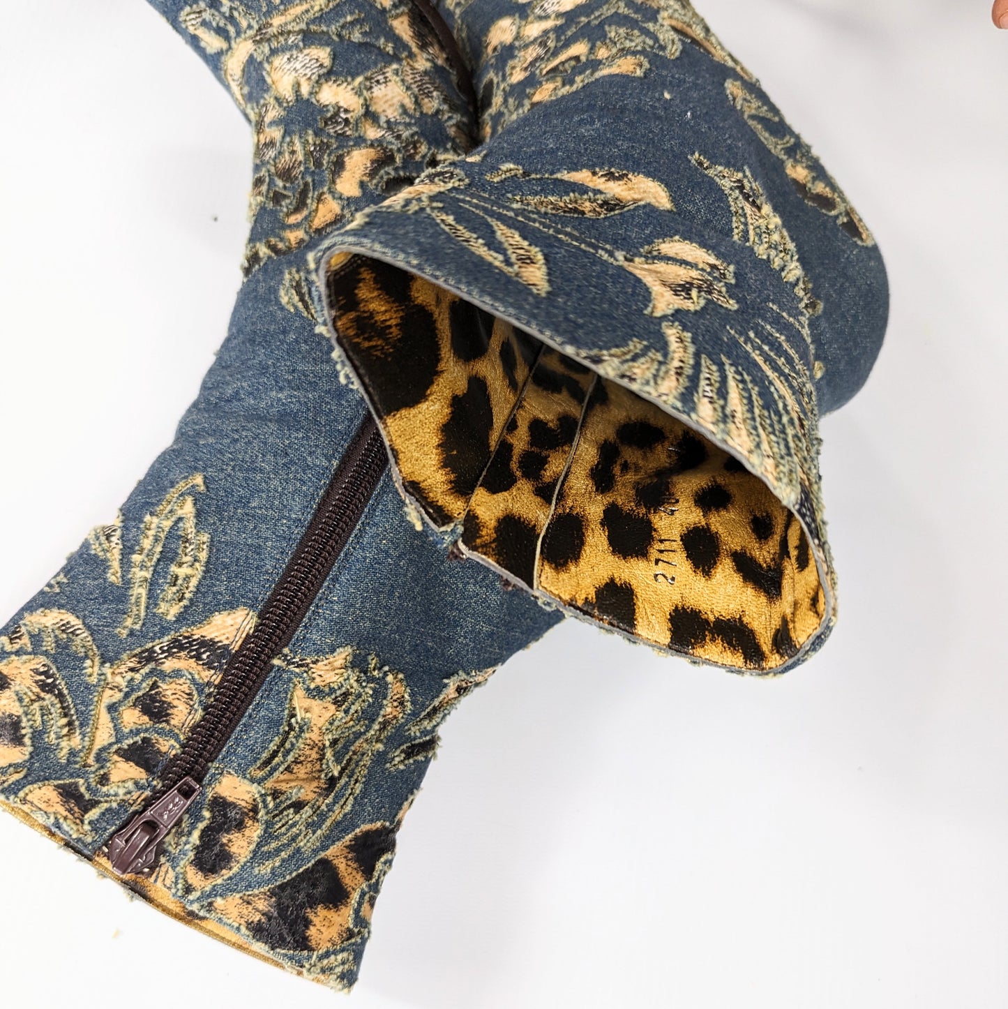 Denim ankle boots with animal print - EU40|7UK|9US