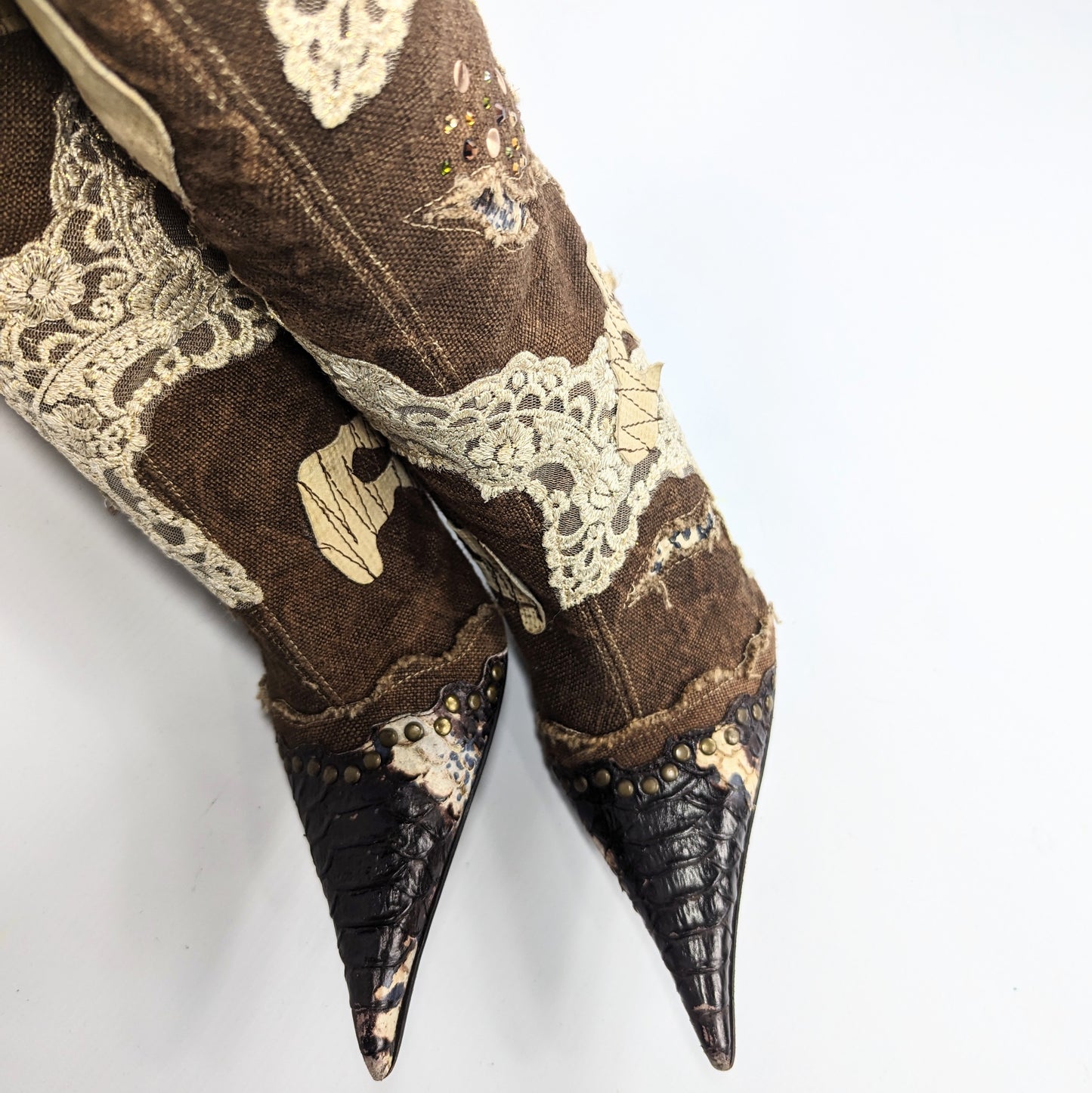 El Dantes brown boots decorated with pearl and lace - EU39|UK5,5|US7