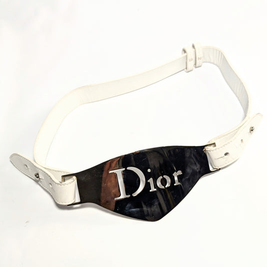 White belt with large metal buckle "Dior" by Galliano