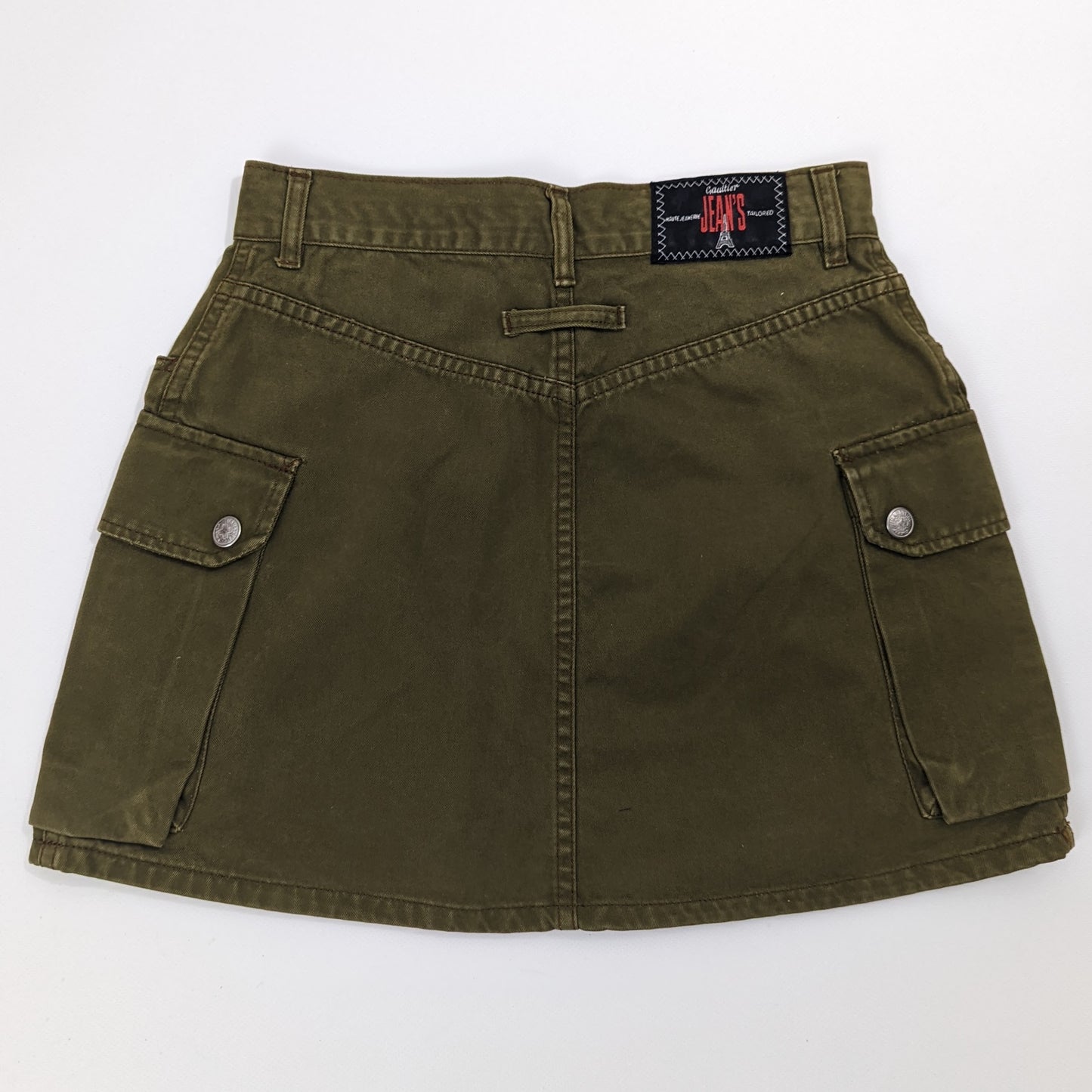 Jean-Paul Gaultier Logo Khaki Green Denim Cargo Mini Skirt - M