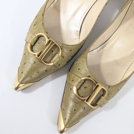 Dior pumps by Galliano green gold initial A/W 2000 - EU37|UK4|US6