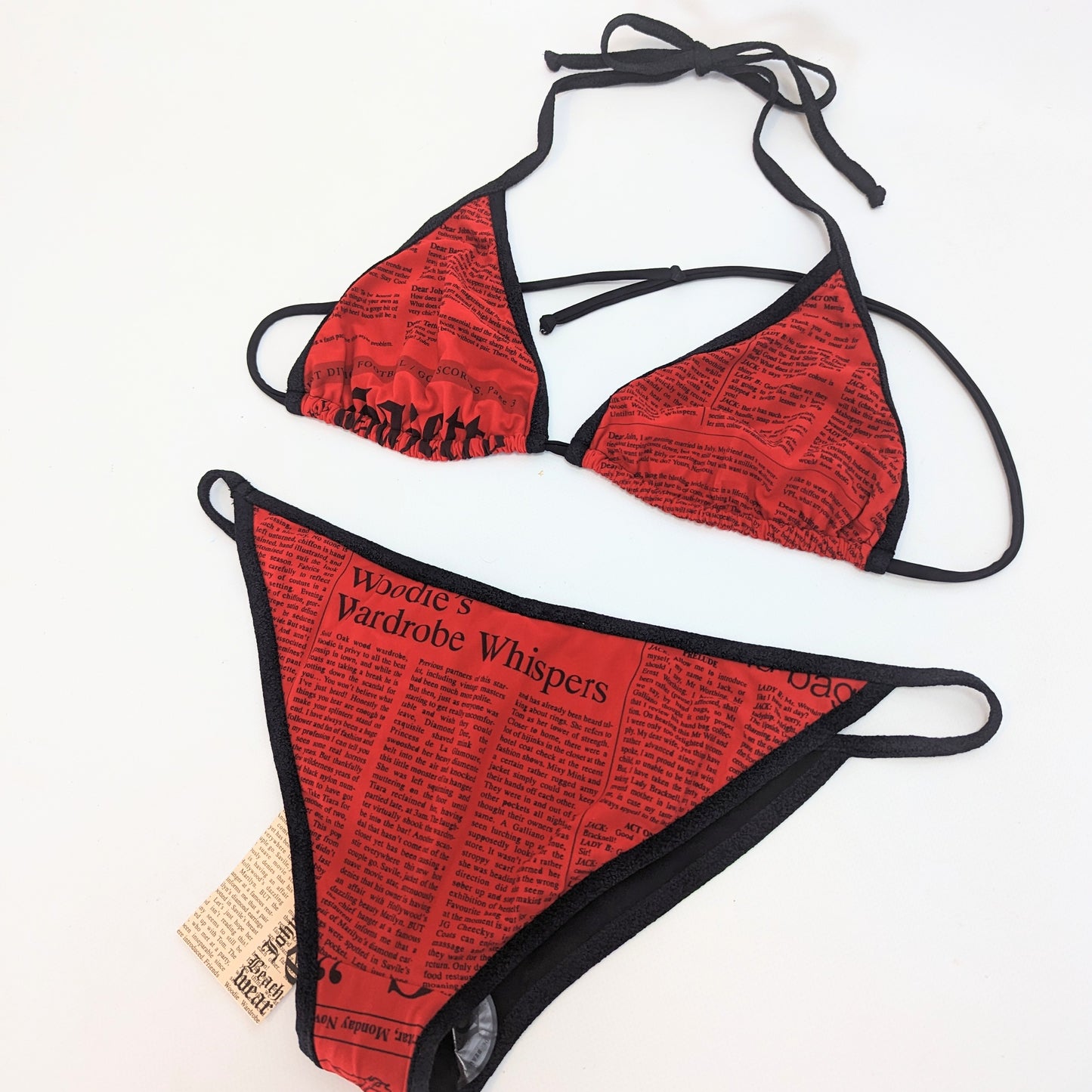 Galliano red and black newspaper print bikini swimsuit - M/L