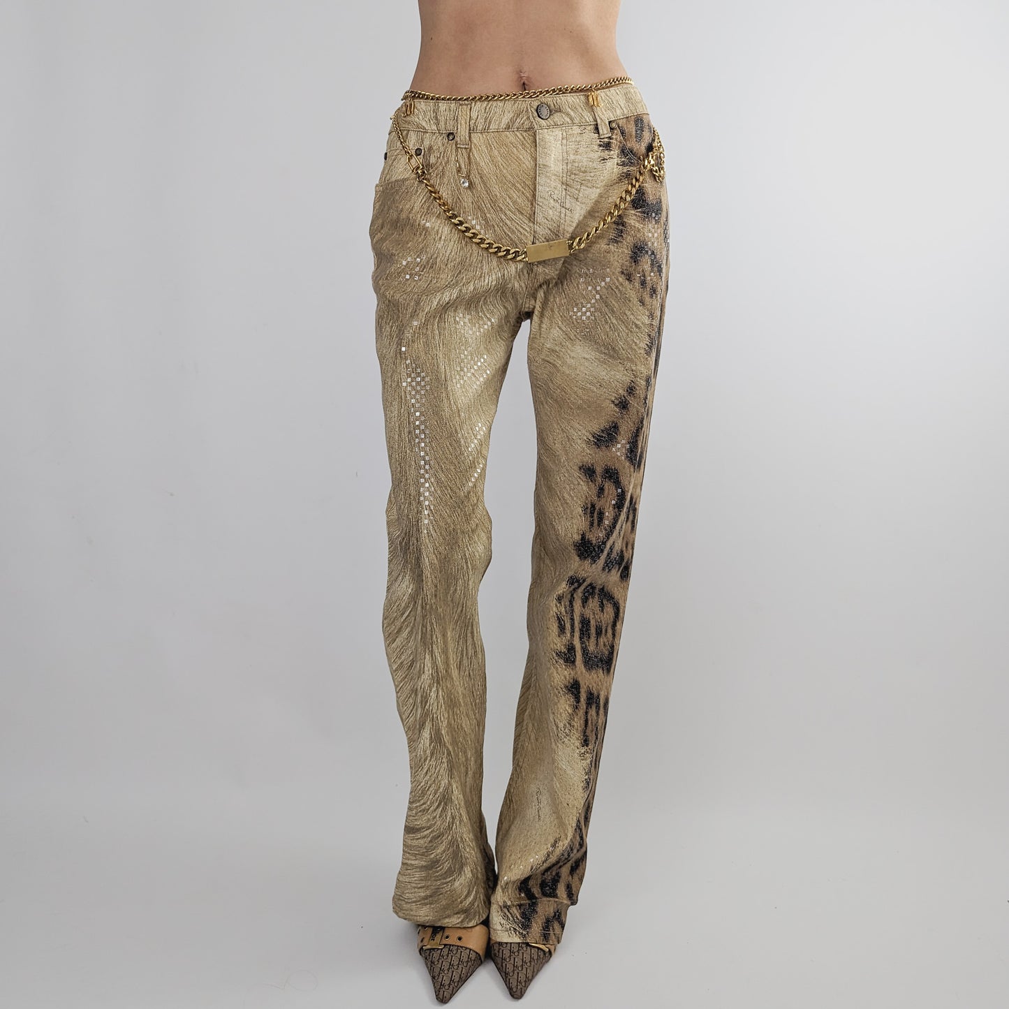 Roberto Cavalli shimmering leopard denim pants - S