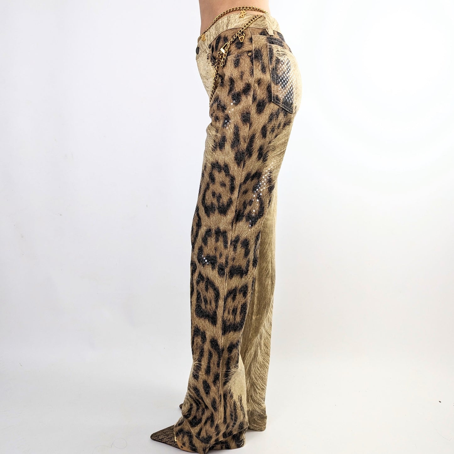 Roberto Cavalli shimmering leopard denim pants - S