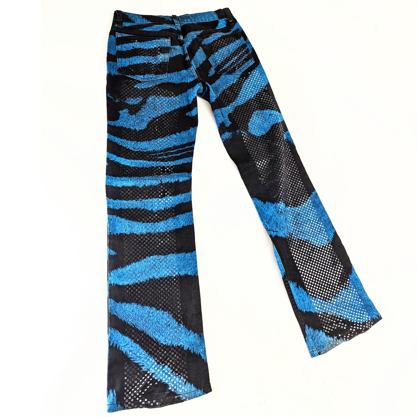 Sparkling jeans Roberto Cavalli zebra motif trompe l'oeil blue - M