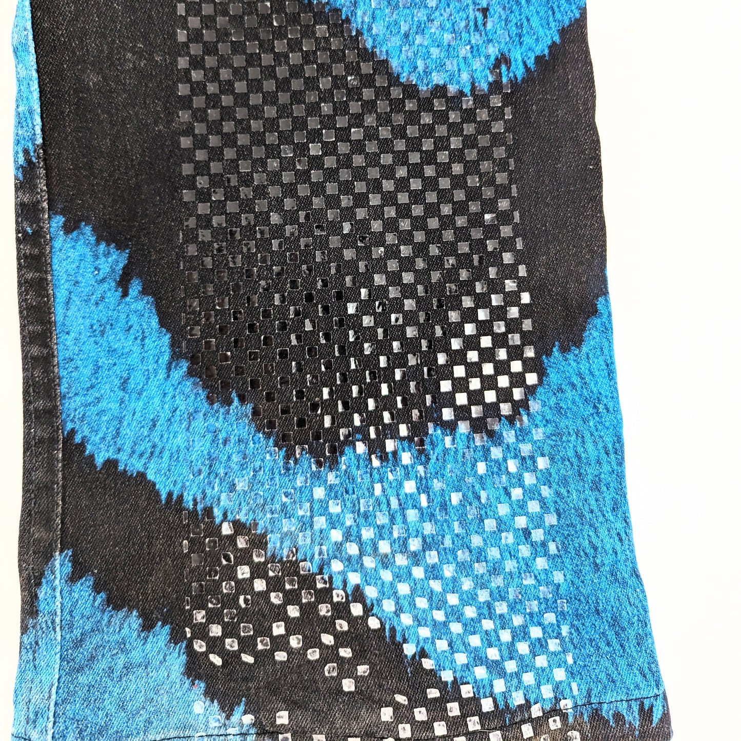 Sparkling jeans Roberto Cavalli zebra motif trompe l'oeil blue - M