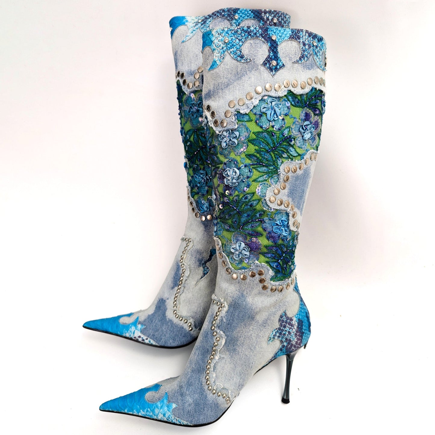 Sequin Embellished Denim El Dantes Boots - EU39|6UK|8US