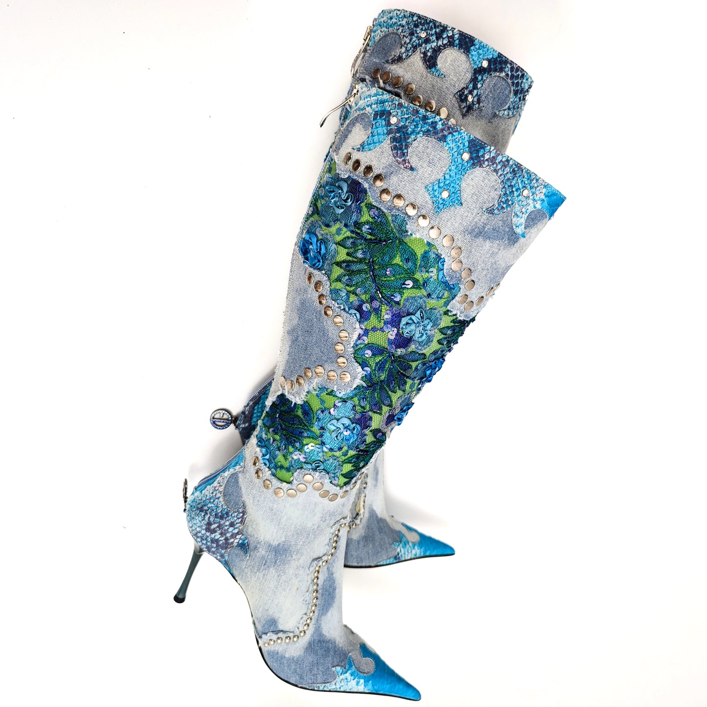 Sequin Embellished Denim El Dantes Boots - EU39|UK5.5|US7.5