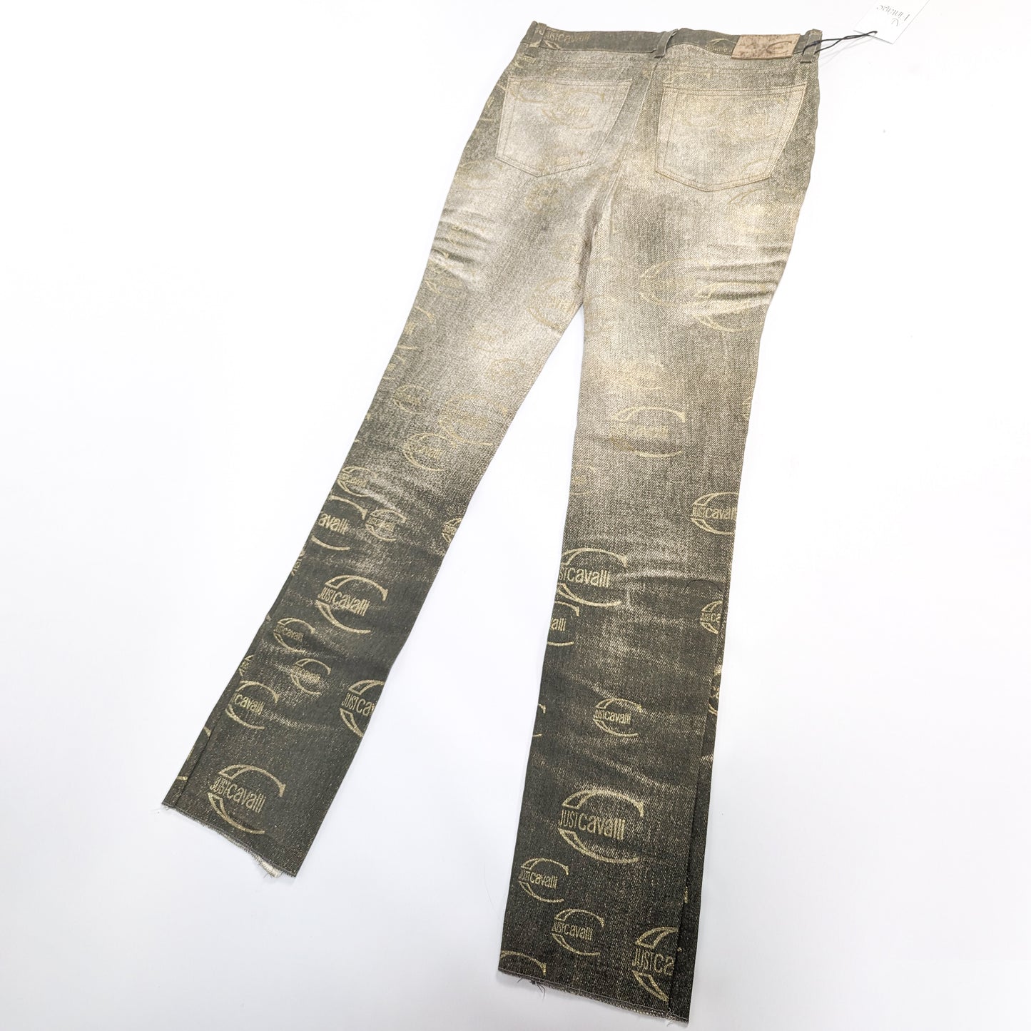 Cavalli washed khaki monogram logo jeans - S