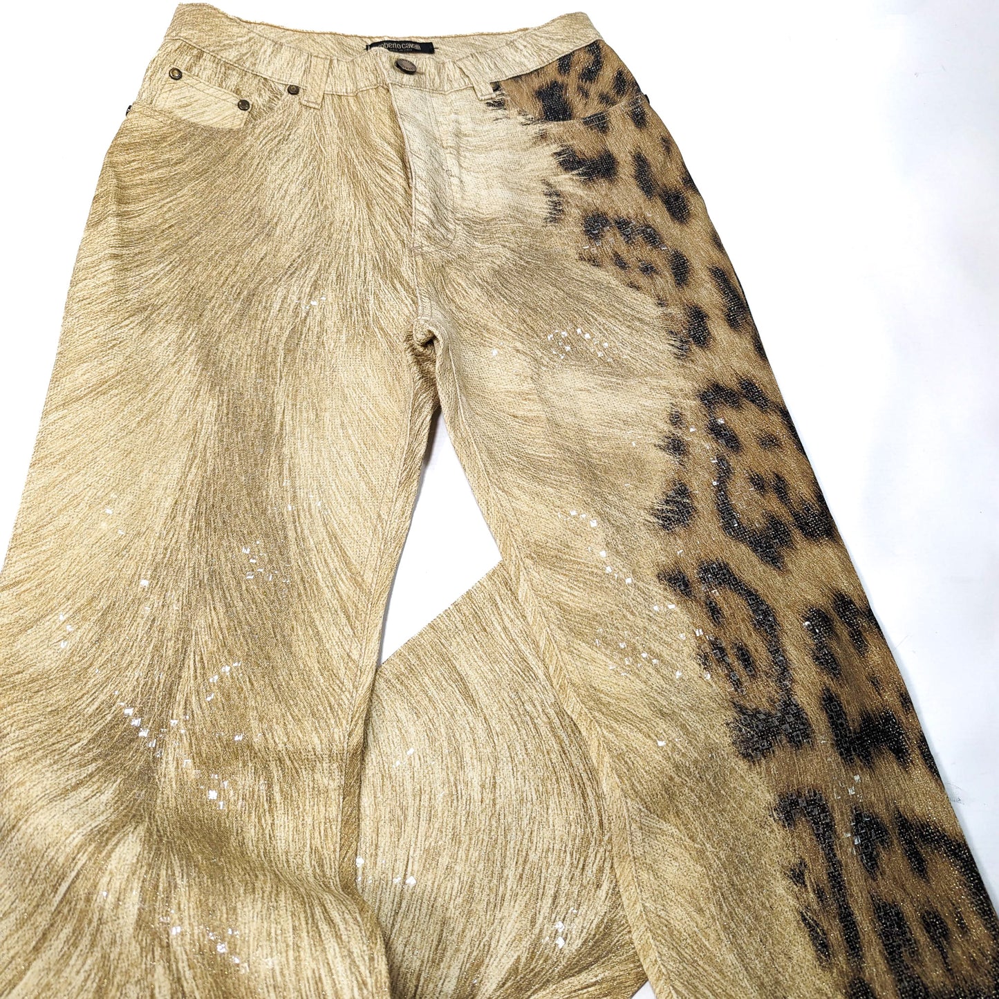 Roberto Cavalli shimmering leopard denim pants - S