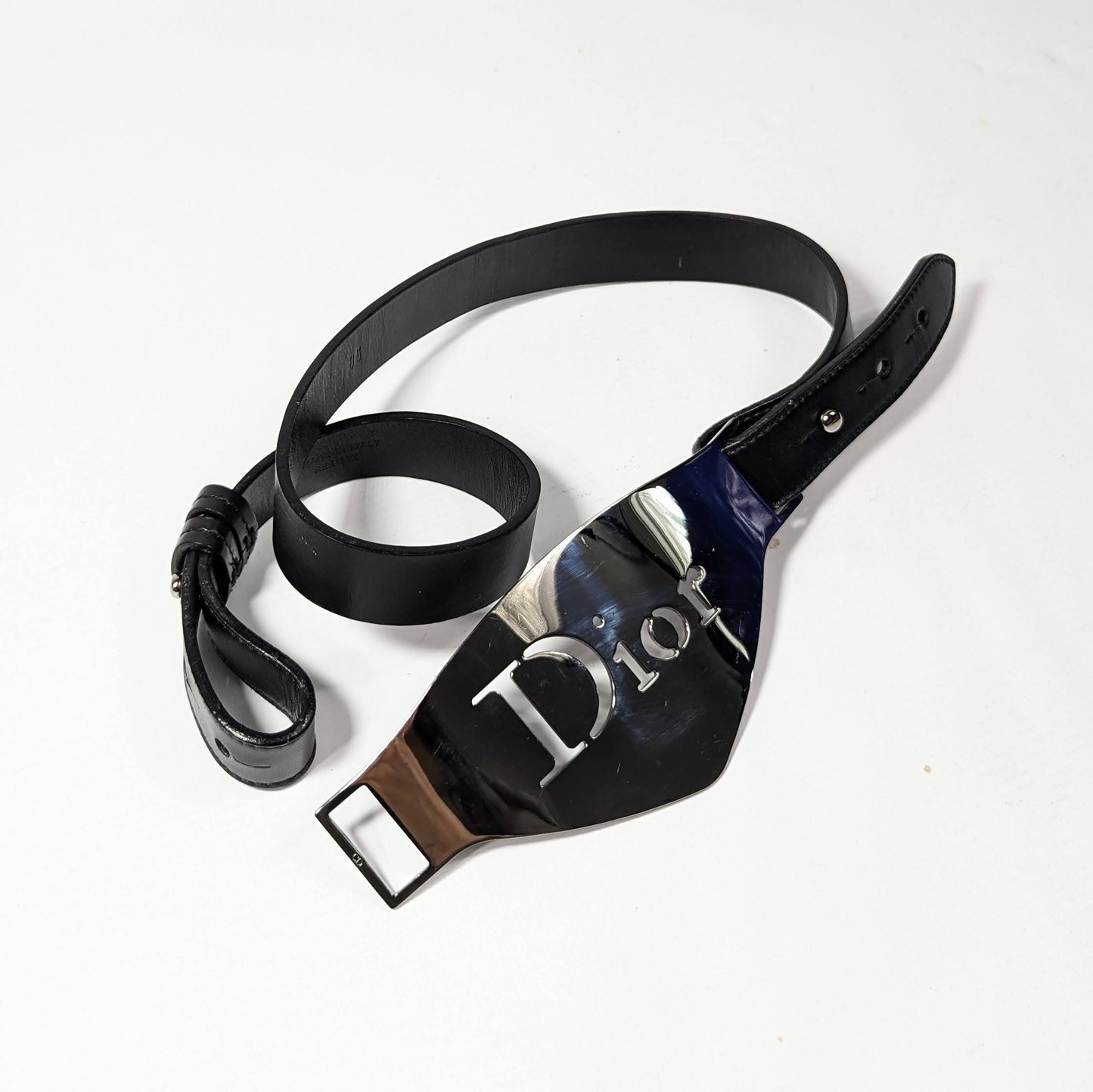 Large metal buckle belt "Dior" by Galliano