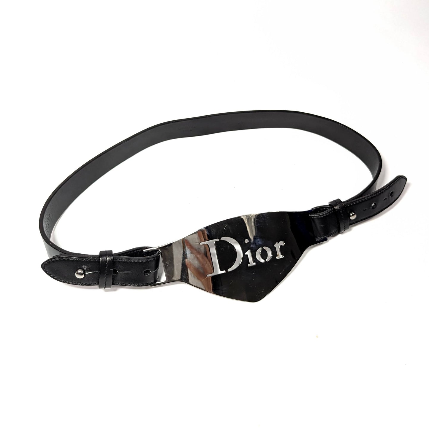 Large metal buckle belt "Dior" by Galliano