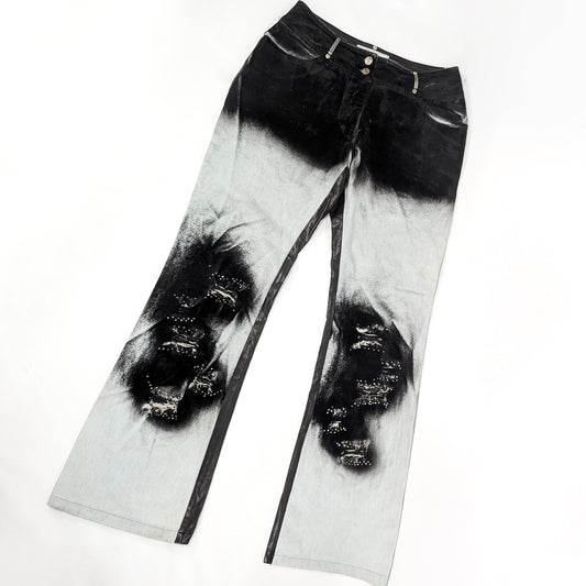 Vintage velvet and leather jeans pants - XL