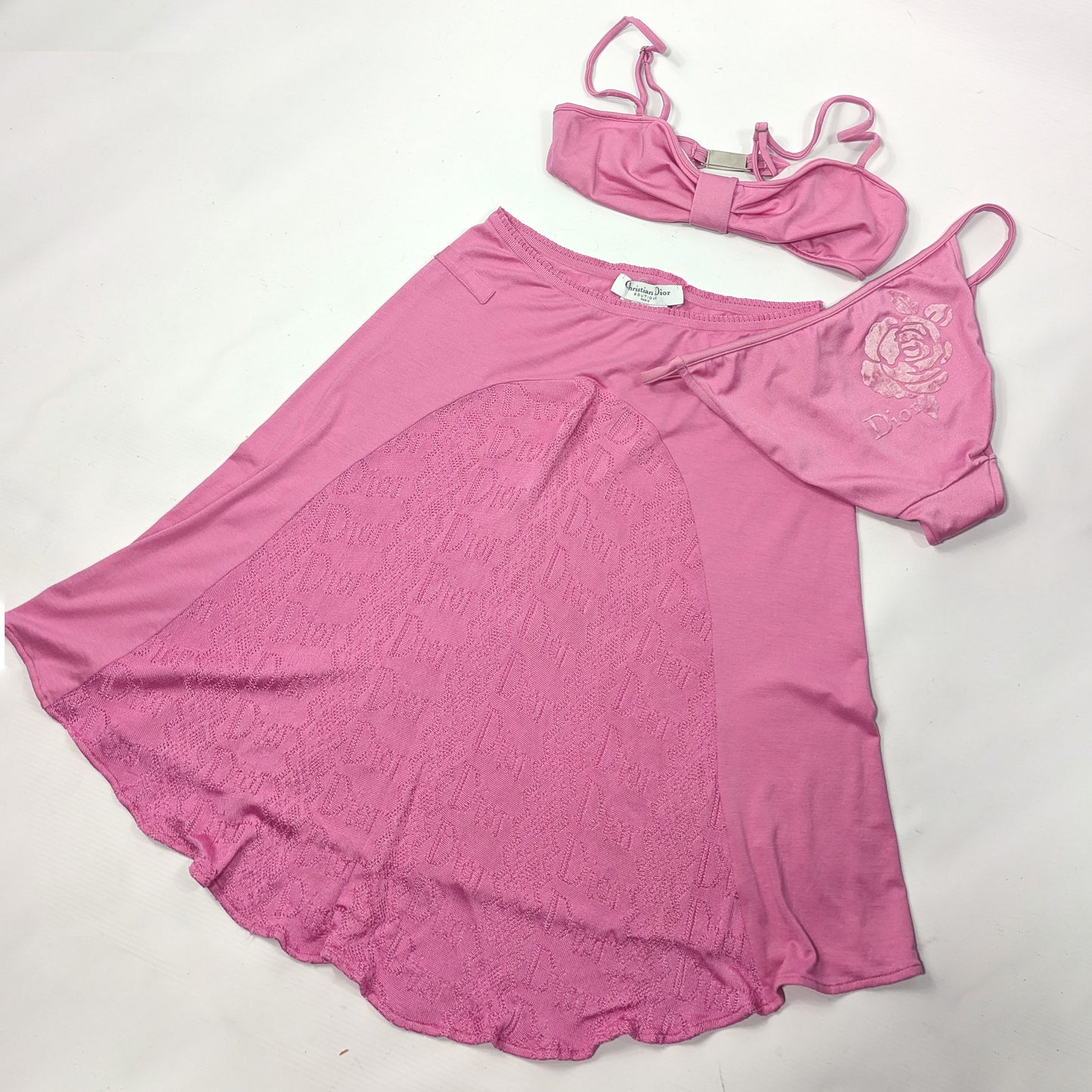 Dior by Galliano pink bikini and skirt set