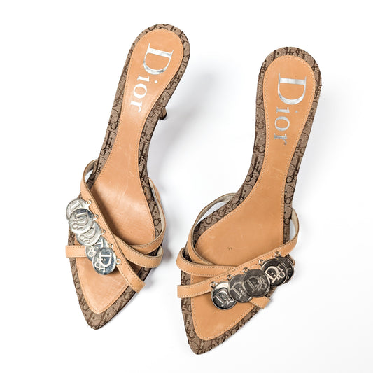 Beige Dior by Galliano Coin-Embellished Mules - EU39.5|6.5UK|8.5US