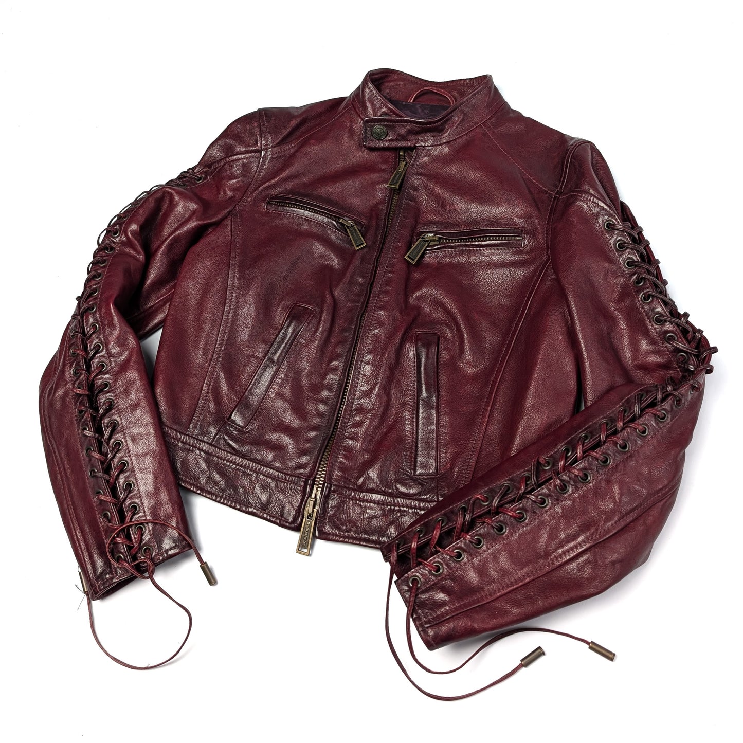 Dsquared2 Burgundy Lace-Up Leather Jacket