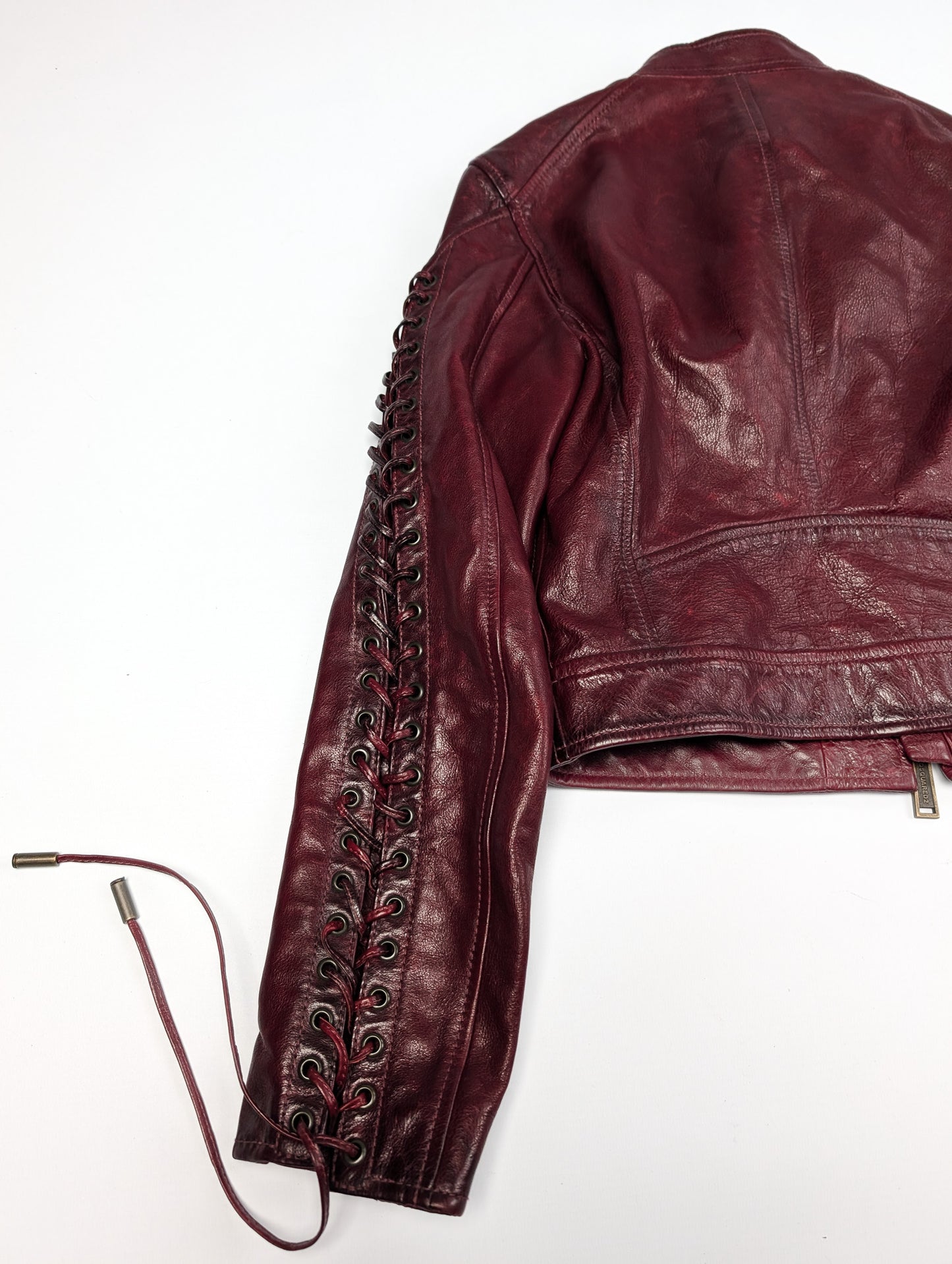 Dsquared2 Burgundy Lace-Up Leather Jacket