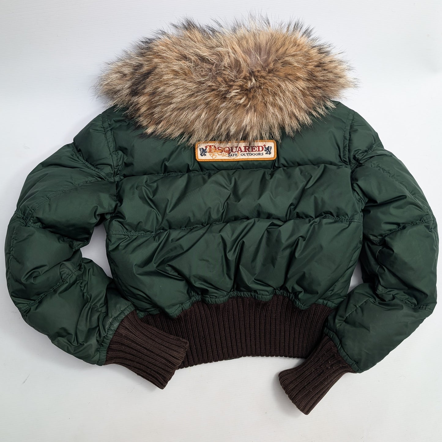 Dsquared2 short puffer jacket in green fur - S