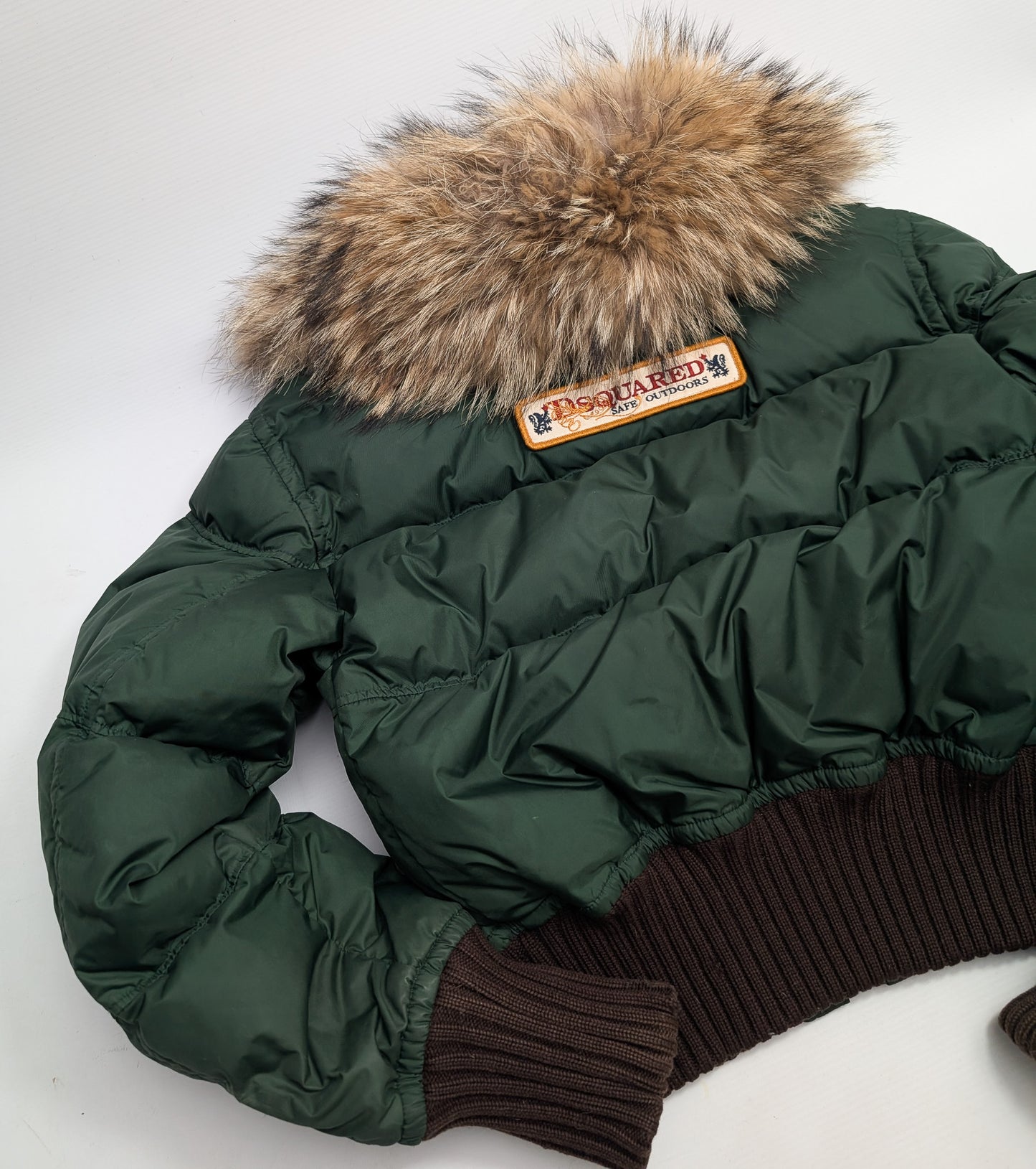 Dsquared2 short puffer jacket in green fur - S