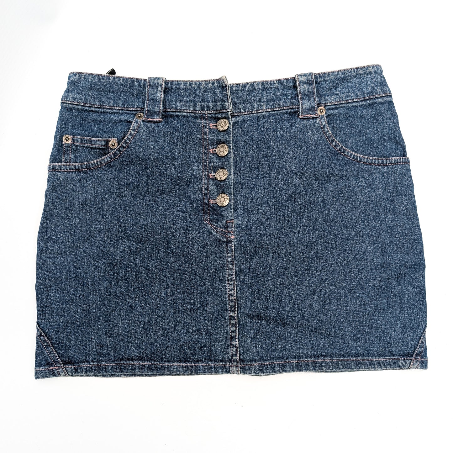 Dior by Galliano denim mini skirt with pink topstitching - M