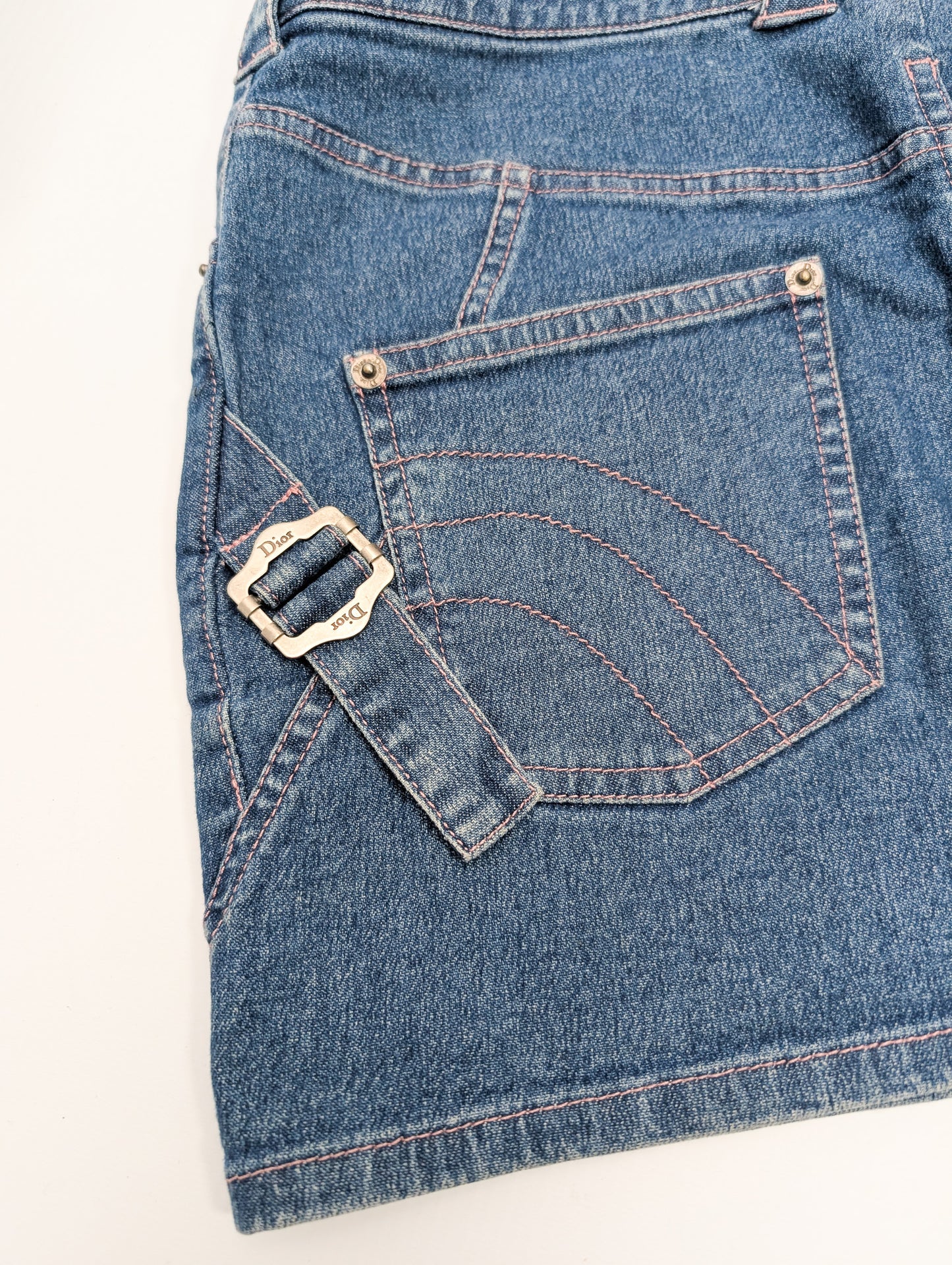 Dior by Galliano denim mini skirt with pink topstitching - M
