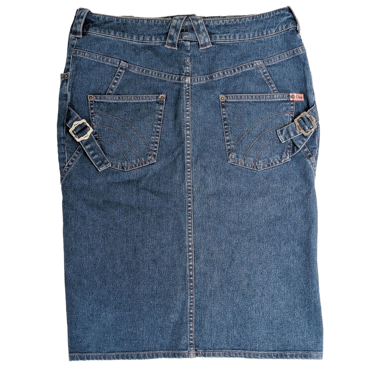 Dior by Galliano pink topstitched denim skirt - M