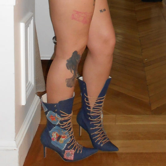 John Galliano patchwork denim boots - EU38|5UK|7US