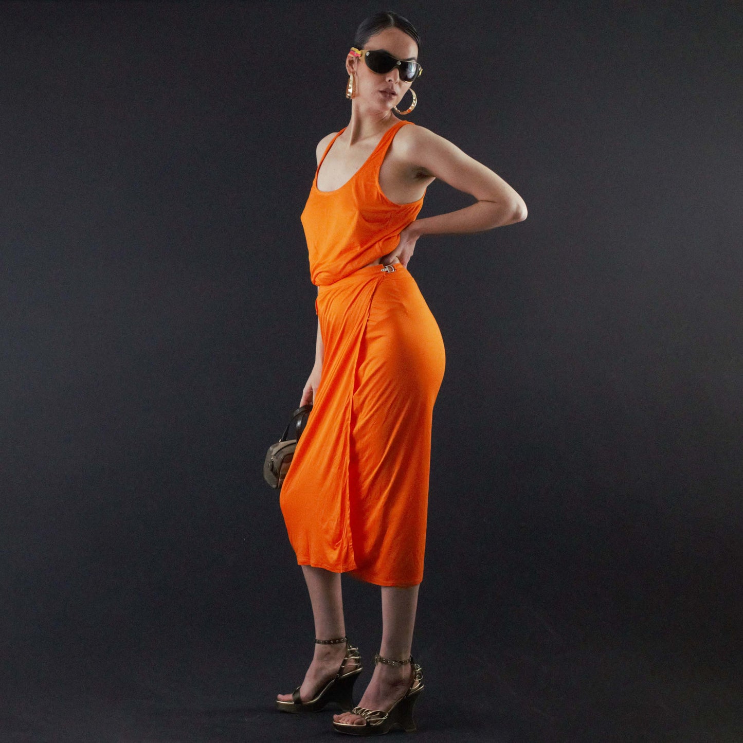 Dior orange sarong set by Galliano S/S 2006