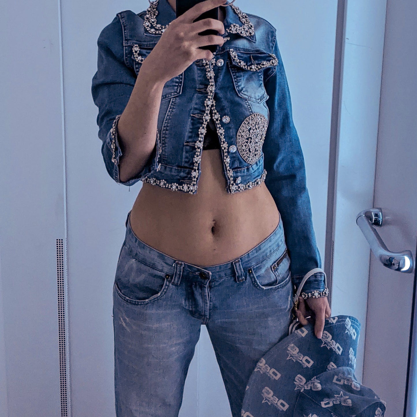 Roberto Cavalli Swarovski stone denim jacket - S