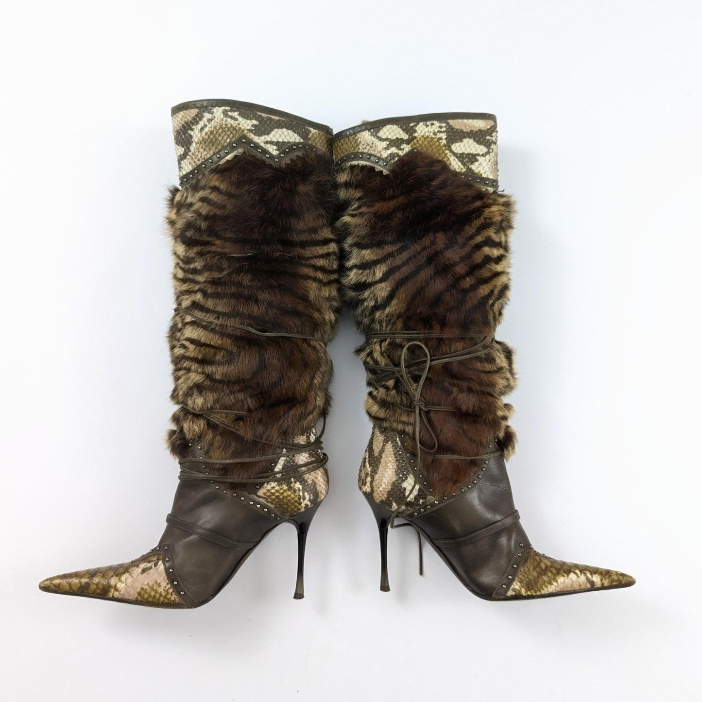 El Dantes boots in snake effect leather and fur T38