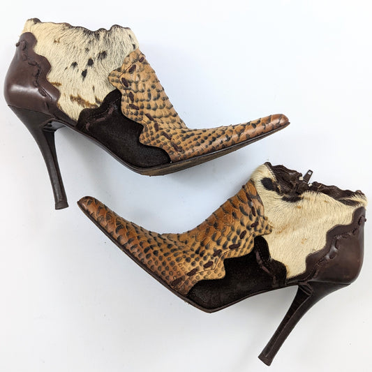 El Dantes ankle boots in suede, fur and leather patchwork T38