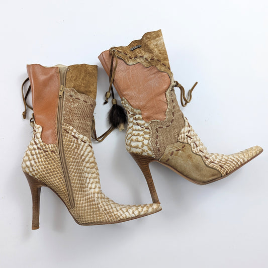 El Dantes beige ankle boots in suede patchwork and beige leather T36