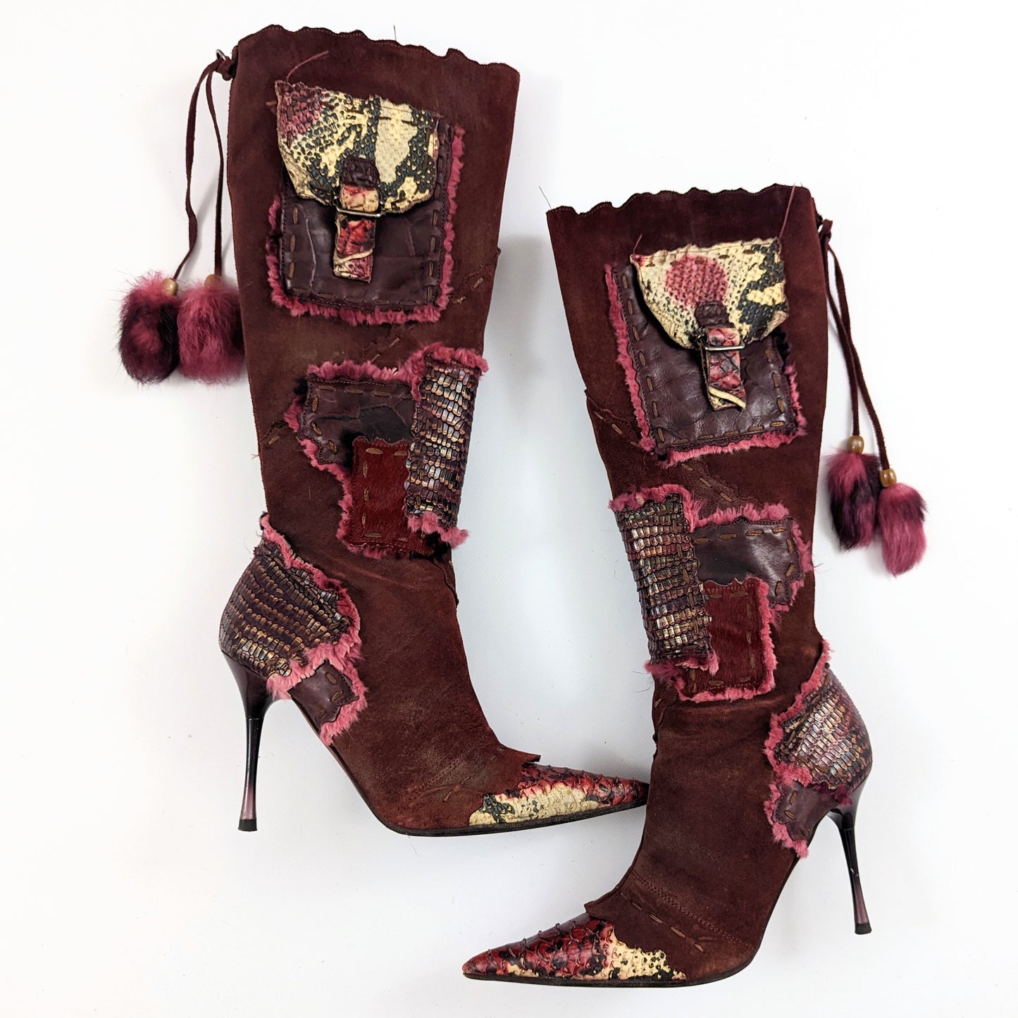 El Dantes boots in patchwork suede and reptile effect leather T37