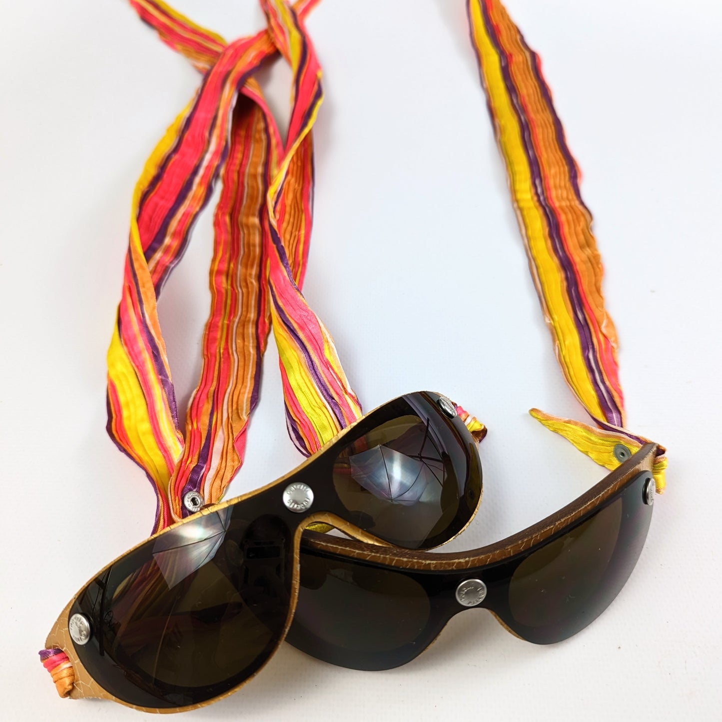 Sunglasses in leather and multicolored fabric Roberto Cavalli